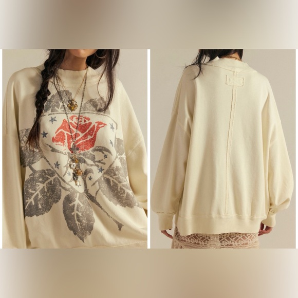 Free People Tops - NWT Free People We The Free Palm Spring Turtleneck Graphic Pullover ivory - S, M